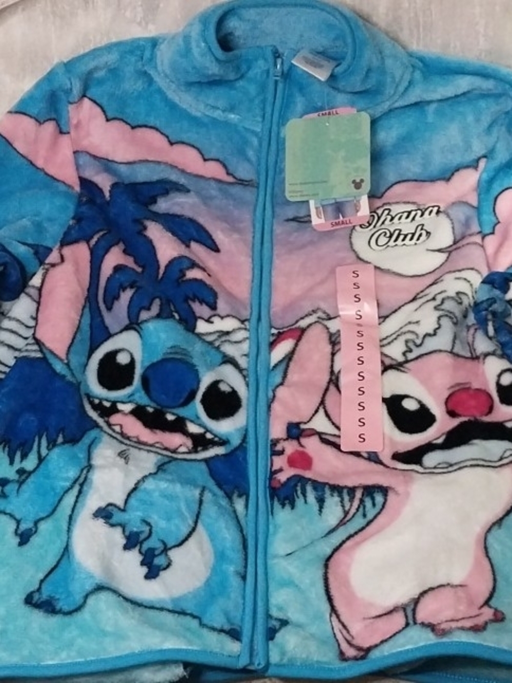 Disney Blue Pink Stitch & Angel Plush Zip-Up Hoodie
